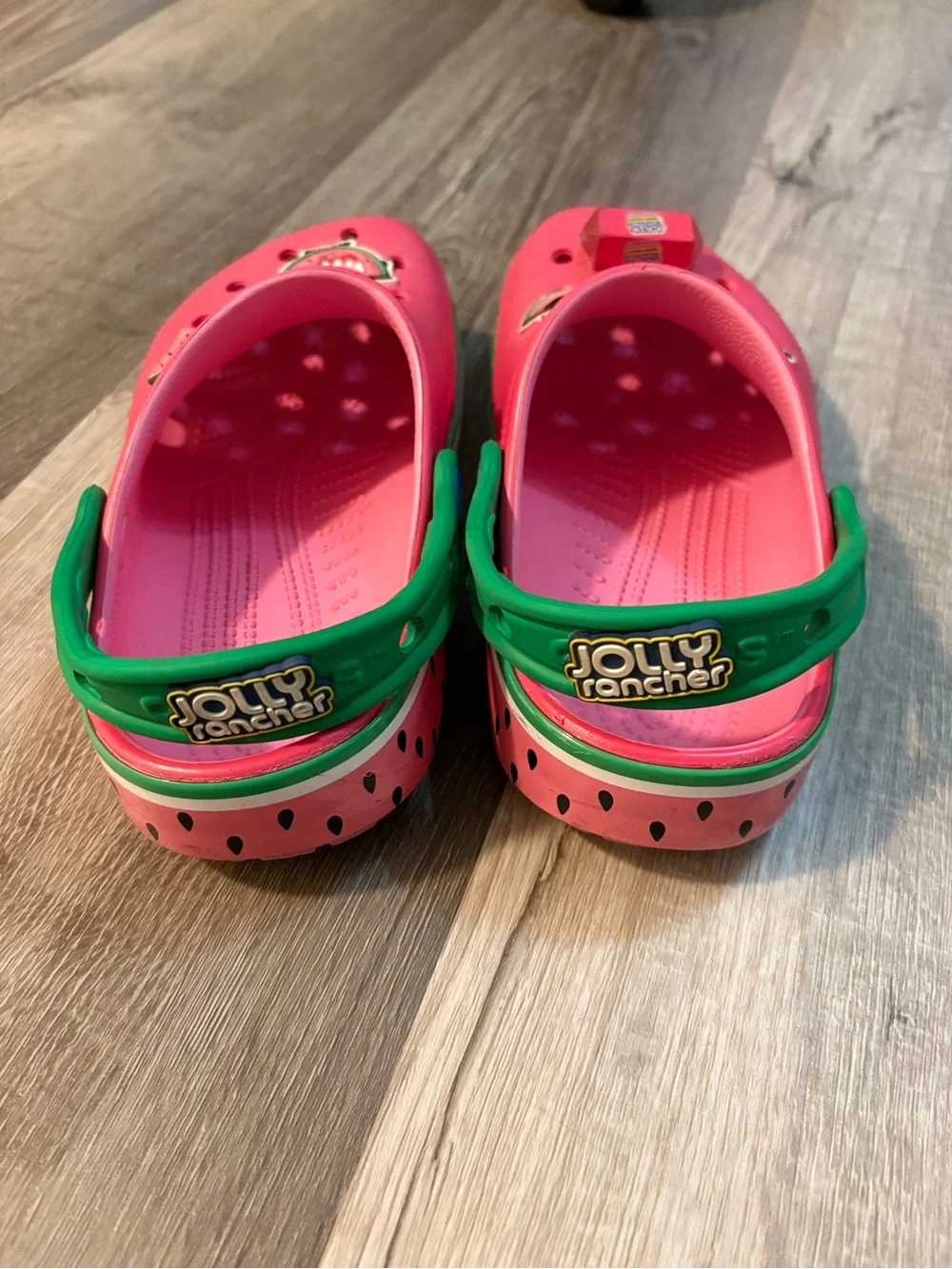CROCS Kids Watermelon Clogs - Pink with Green Trim